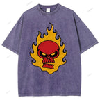 Unisex Vintage Red Skull Printed Washed Tee