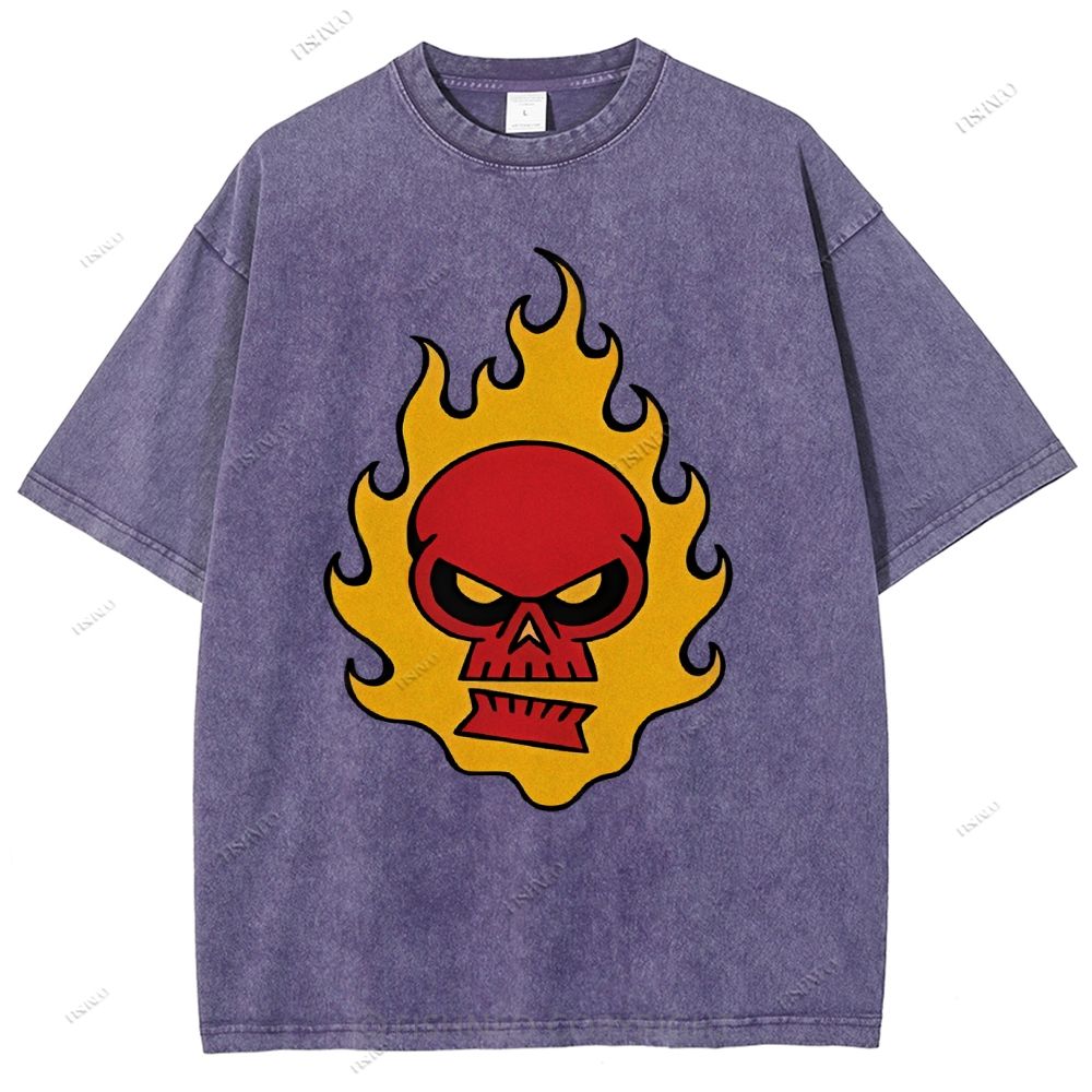 Unisex Vintage Red Skull Printed Washed Tee