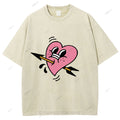 Unisex Pink Heart With Arrow Printed Washed Tee