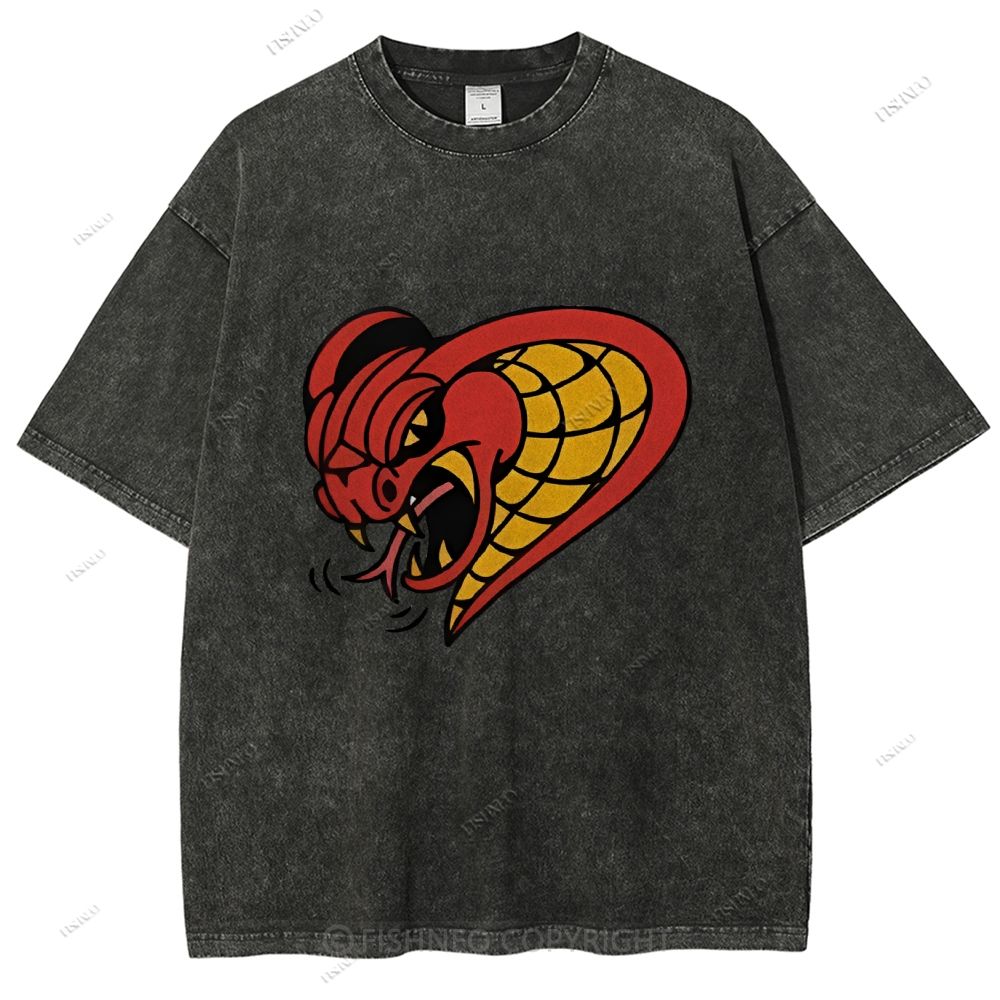 Unisex Vintage Angry Snake Printed Washed Tee