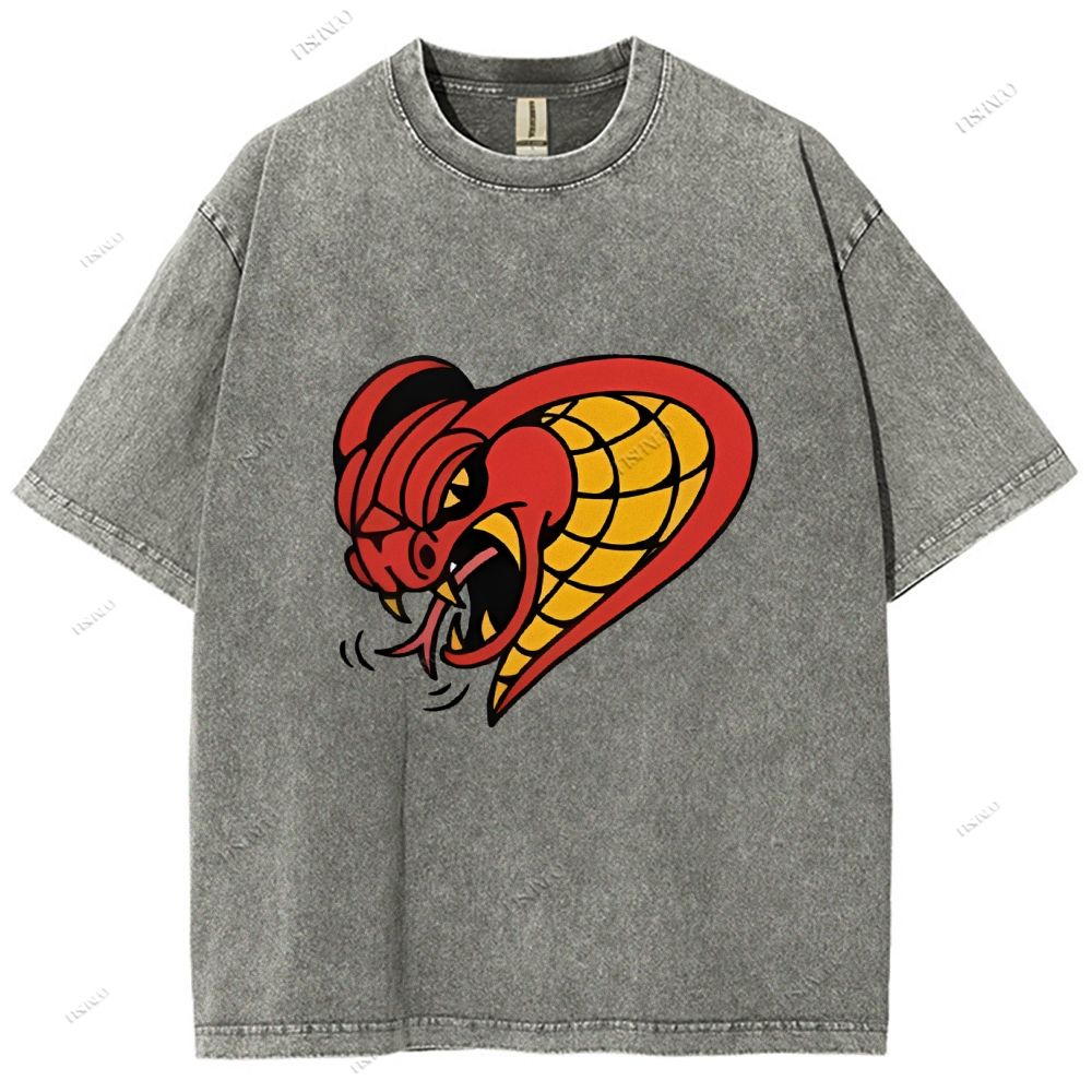 Unisex Vintage Angry Snake Printed Washed Tee