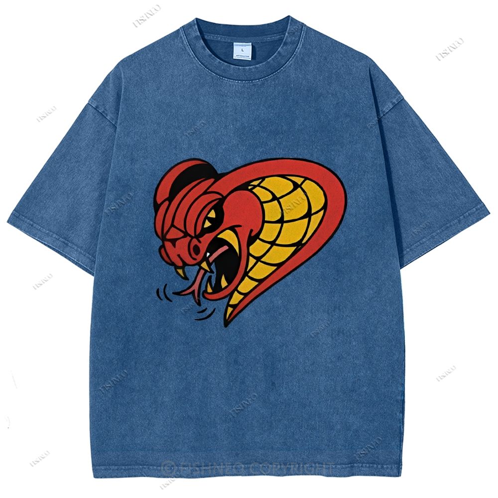 Unisex Vintage Angry Snake Printed Washed Tee