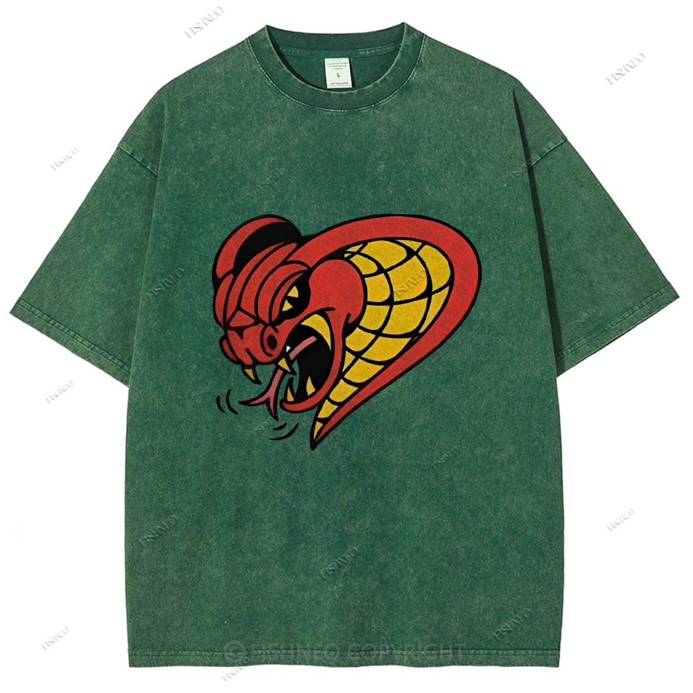 Unisex Vintage Angry Snake Printed Washed Tee