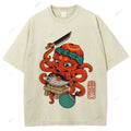 Unisex Octopus Cooking Blowfish Printed Washed Tee