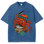 Unisex Octopus Cooking Blowfish Printed Washed Tee