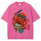 Unisex Octopus Cooking Blowfish Printed Washed Tee