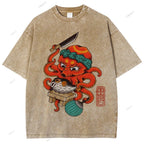Unisex Octopus Cooking Blowfish Printed Washed Tee
