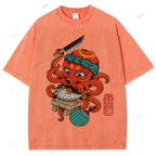 Unisex Octopus Cooking Blowfish Printed Washed Tee