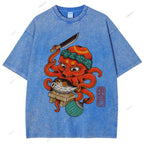 Unisex Octopus Cooking Blowfish Printed Washed Tee