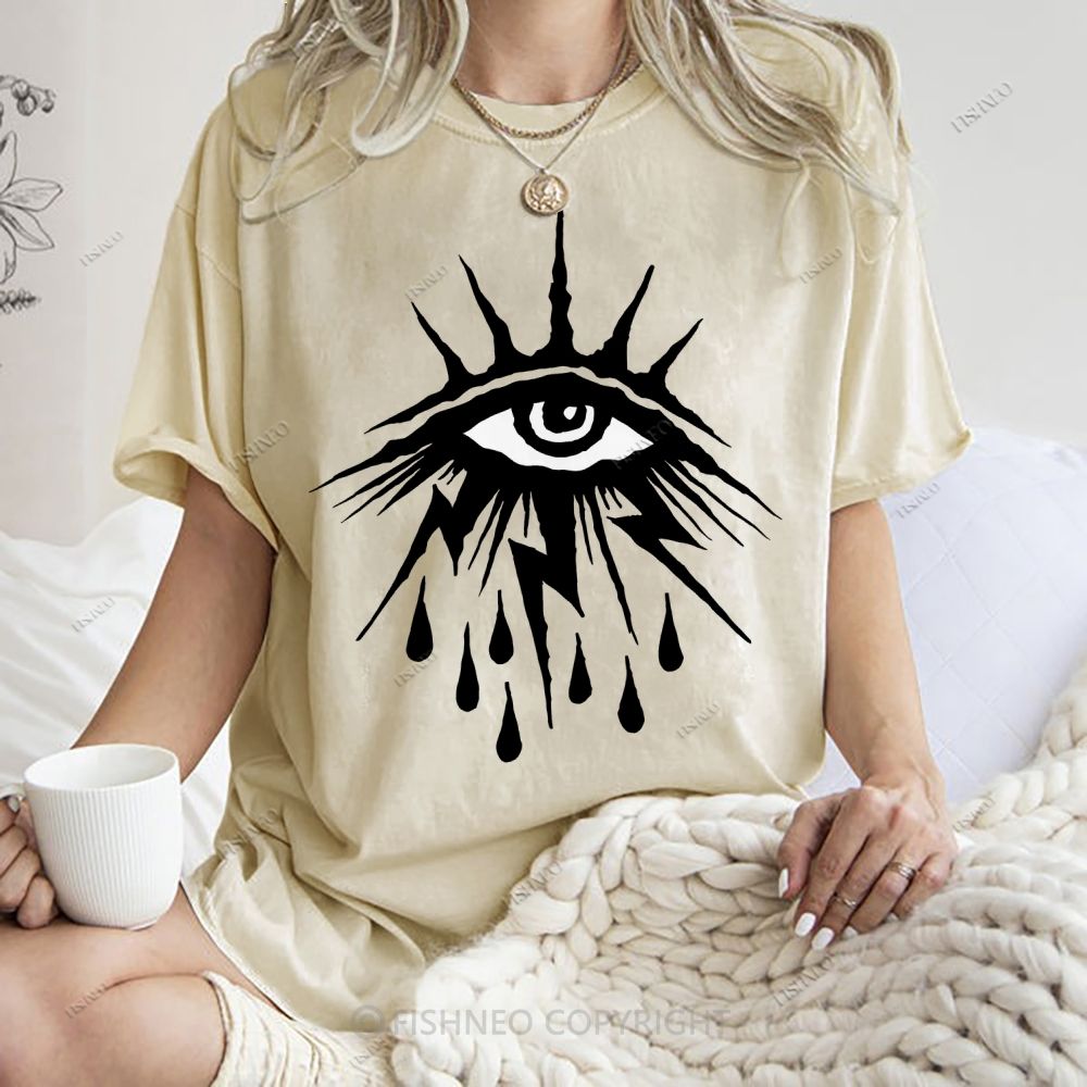 Unisex Eye Graffiti Printed Washed Tee