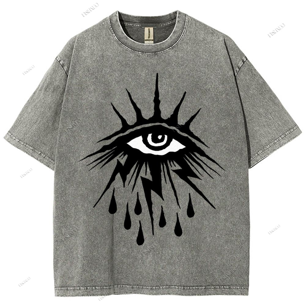 Unisex Eye Graffiti Printed Washed Tee