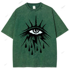 Unisex Eye Graffiti Printed Washed Tee