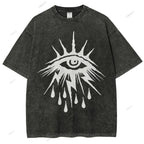 Unisex Eye Graffiti Printed Washed Tee