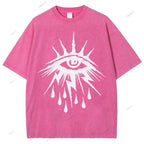 Unisex Eye Graffiti Printed Washed Tee