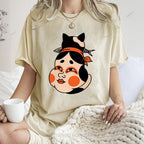 Unisex Japanese Geisha Cat Printed Washed Tee