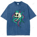 Unisex Octopus Skull Printed Washed Tee