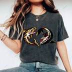 Unisex Shark Graffiti Printed Washed Tee