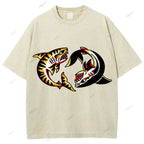 Unisex Shark Graffiti Printed Washed Tee