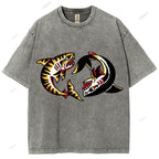 Unisex Shark Graffiti Printed Washed Tee