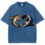 Unisex Shark Graffiti Printed Washed Tee