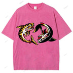 Unisex Shark Graffiti Printed Washed Tee