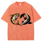 Unisex Shark Graffiti Printed Washed Tee