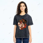 Unisex Japanese Geisha Cat Printed Washed Tee