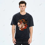 Unisex Japanese Geisha Cat Printed Washed Tee