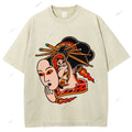 Unisex Japanese Geisha Cat Printed Washed Tee