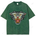 Unisex Vintage Growling Leopard Printed Washed Tee