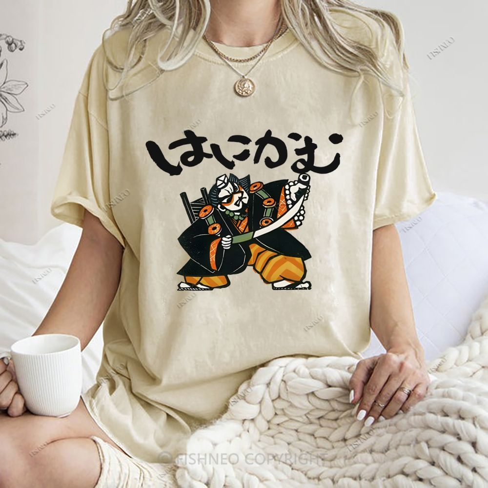 Unisex Japanese Samurai Printed Washed Tee
