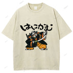 Unisex Japanese Samurai Printed Washed Tee