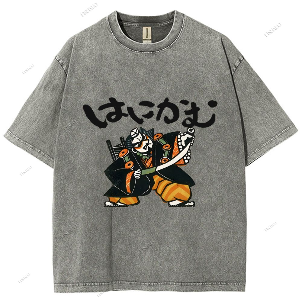 Unisex Japanese Samurai Printed Washed Tee