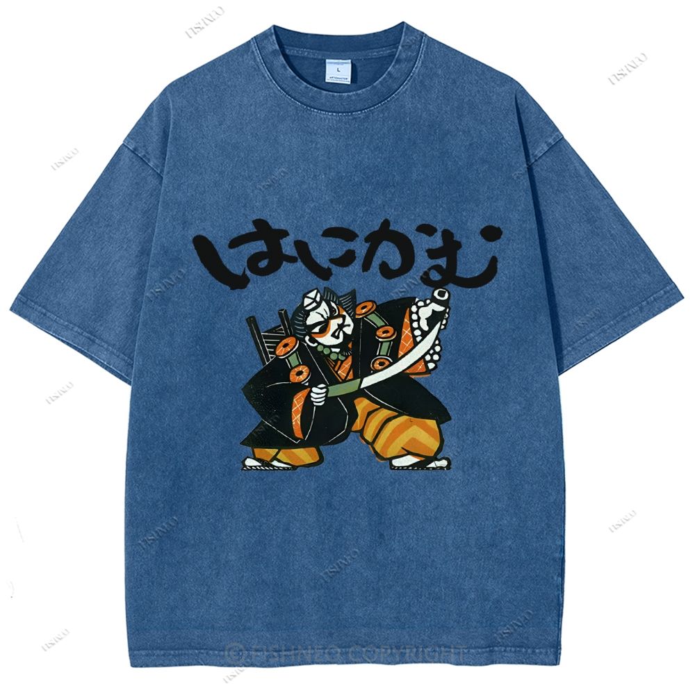 Unisex Japanese Samurai Printed Washed Tee