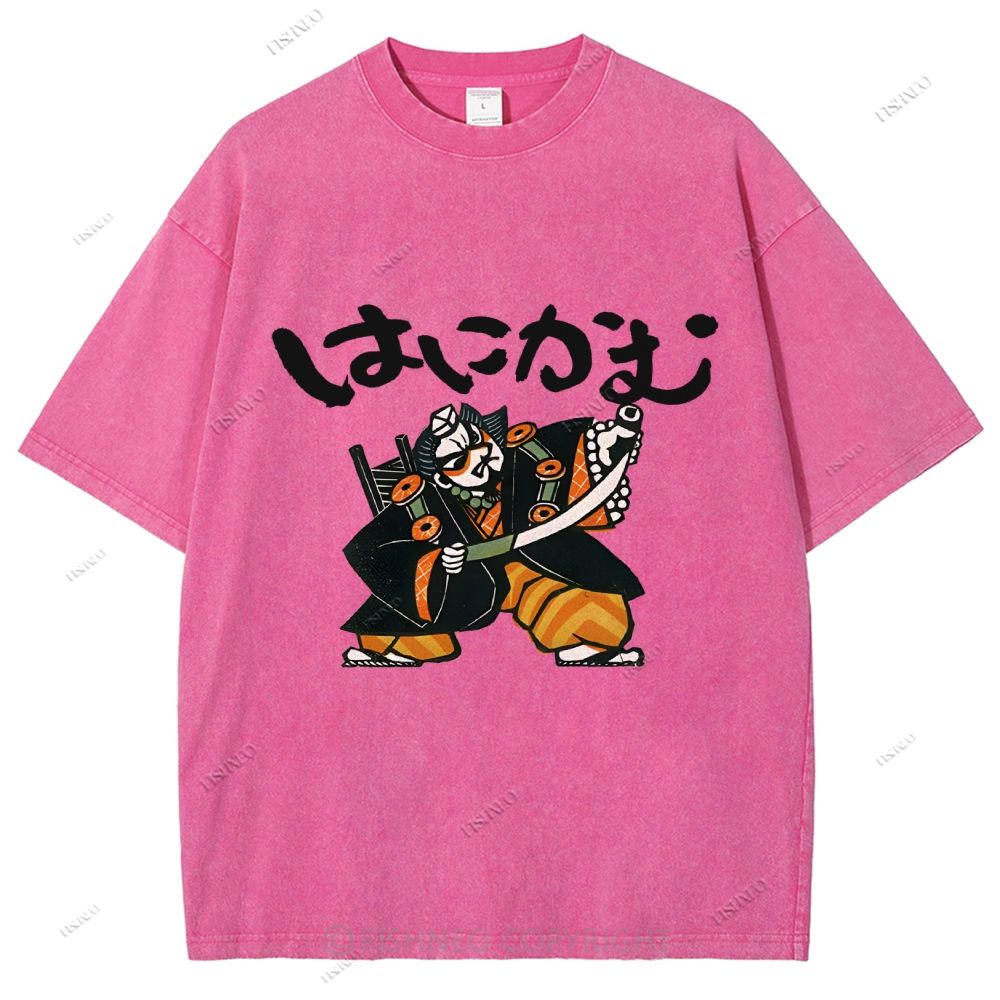Unisex Japanese Samurai Printed Washed Tee