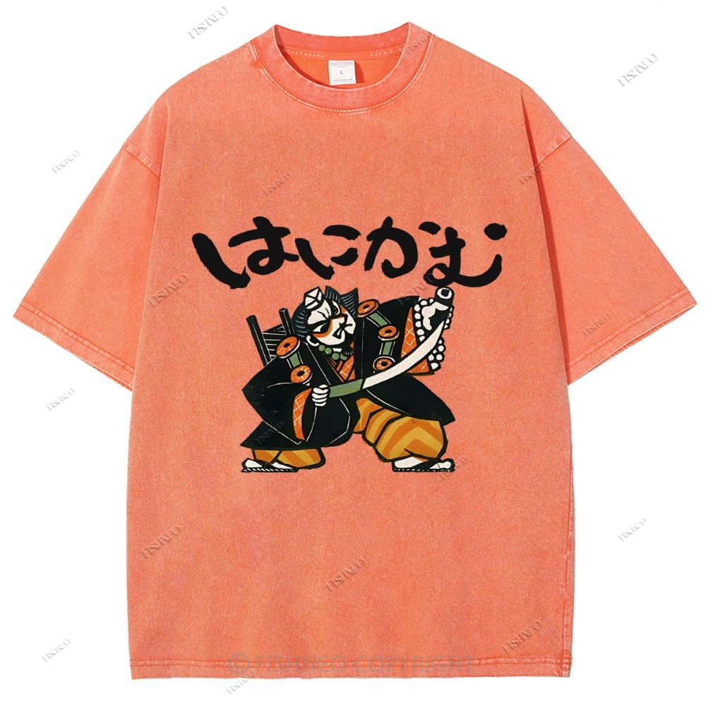 Unisex Japanese Samurai Printed Washed Tee