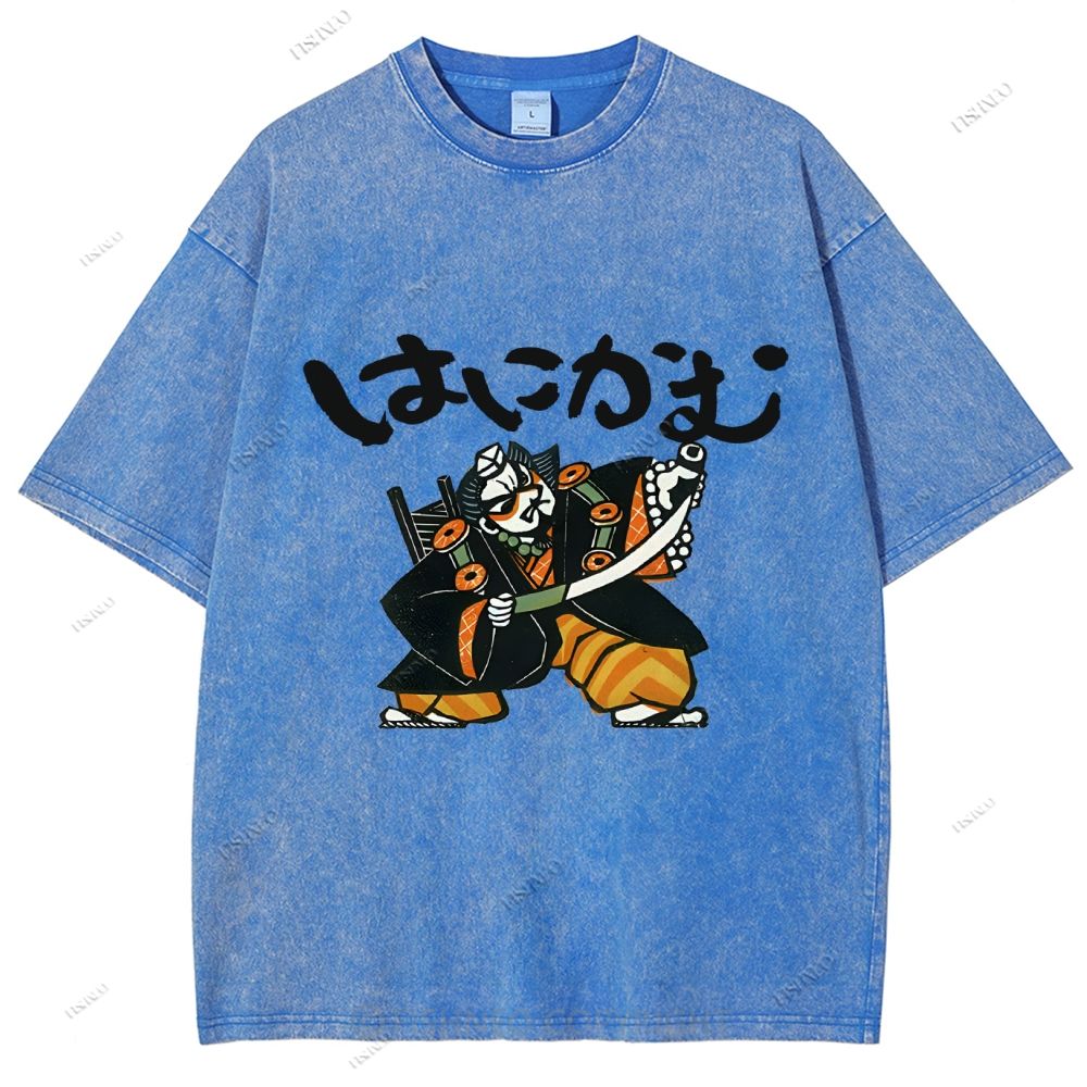 Unisex Japanese Samurai Printed Washed Tee