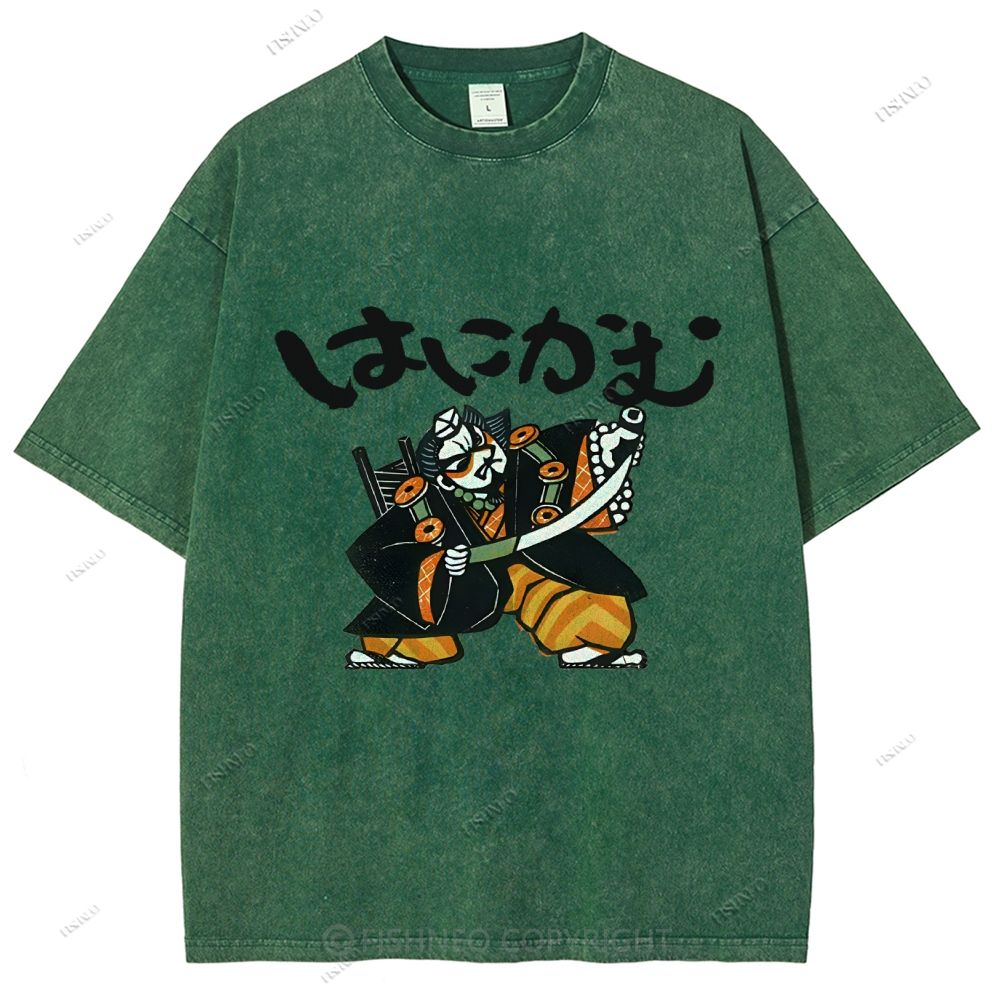 Unisex Japanese Samurai Printed Washed Tee