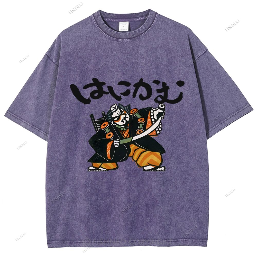 Unisex Japanese Samurai Printed Washed Tee