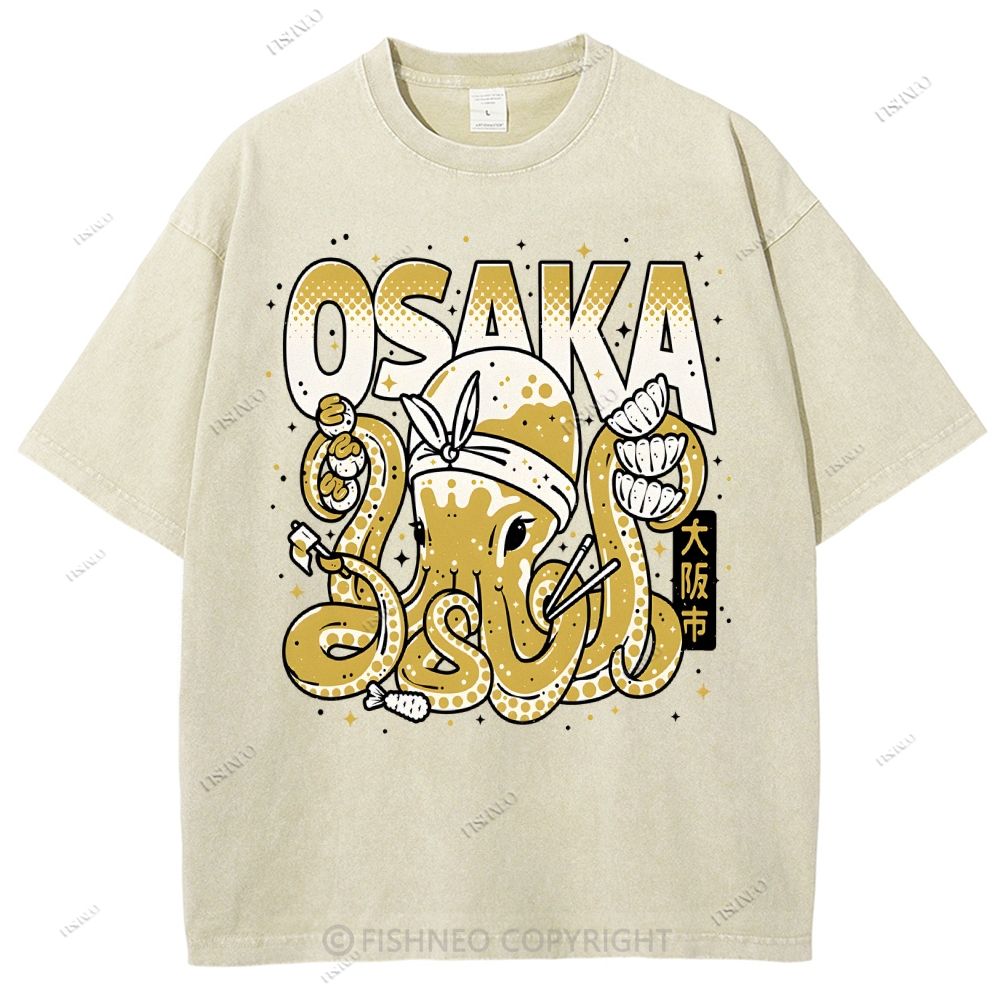 Unisex Osaka Octopus Printed Washed Tee