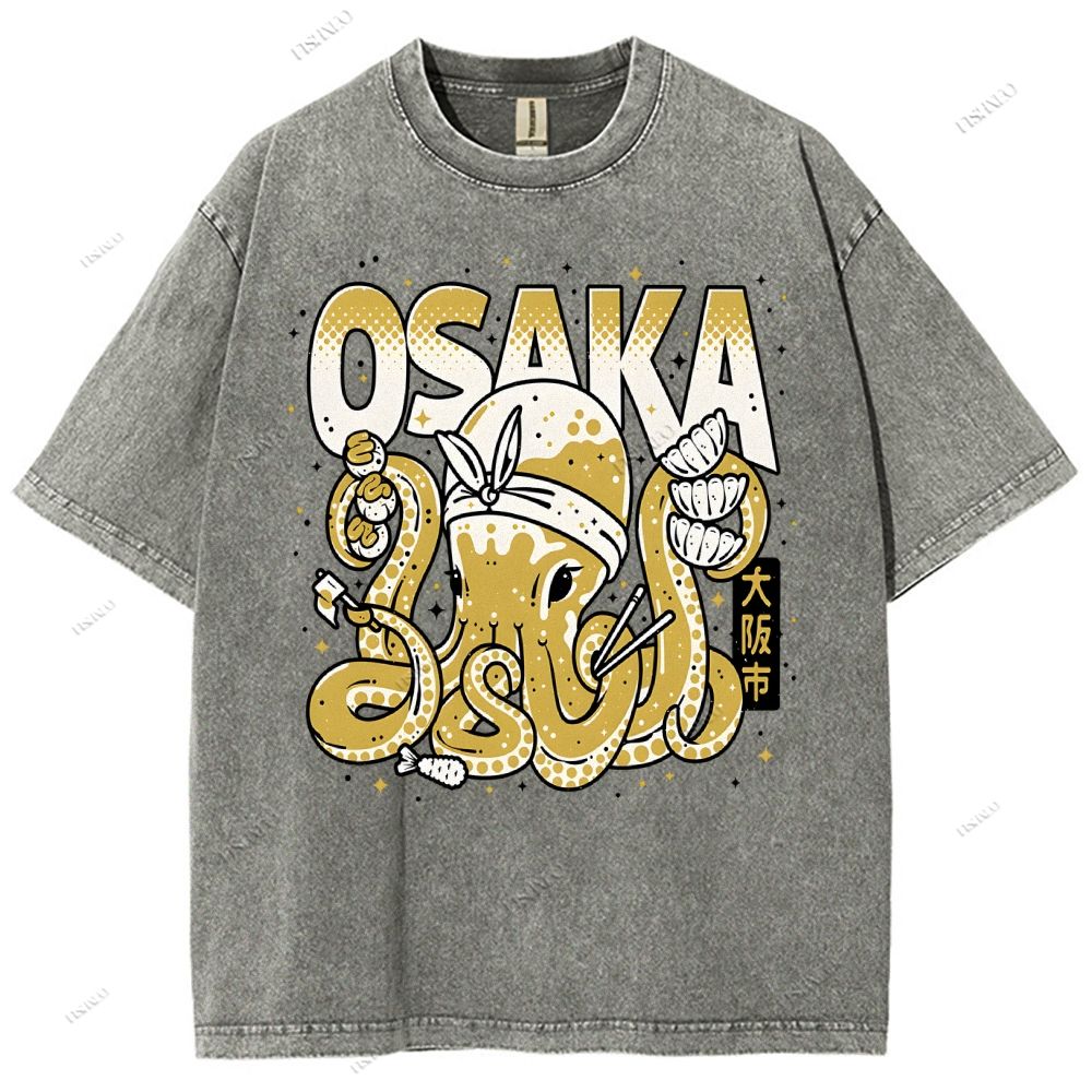 Unisex Osaka Octopus Printed Washed Tee