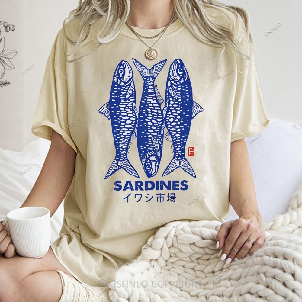 Unisex Sardines Printed Washed Tee