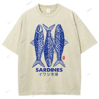 Unisex Sardines Printed Washed Tee