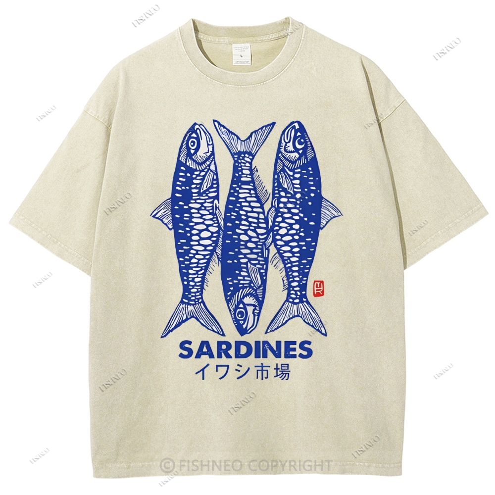 Unisex Sardines Printed Washed Tee