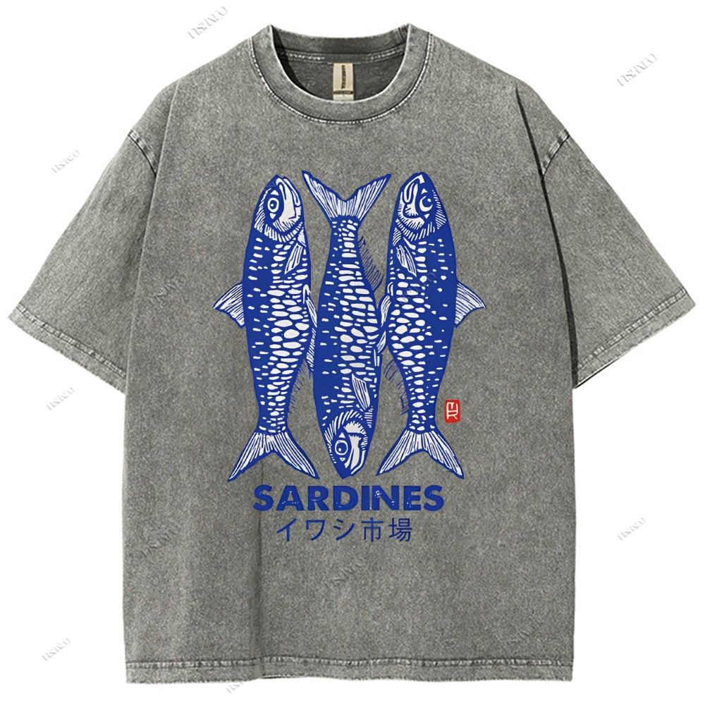 Unisex Sardines Printed Washed Tee