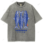 Unisex Sardines Printed Washed Tee