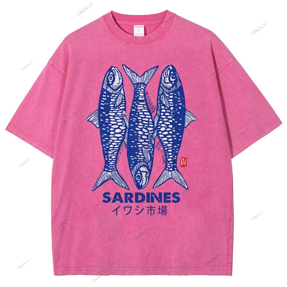Unisex Sardines Printed Washed Tee