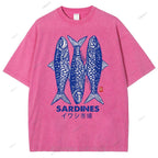 Unisex Sardines Printed Washed Tee