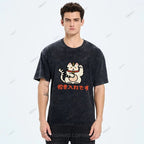 Unisex Japanese Fortune Cat Printed Washed Tee