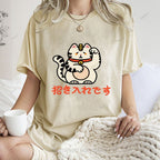 Unisex Japanese Fortune Cat Printed Washed Tee